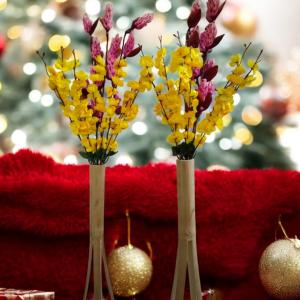 Handmade Flowers with Bamboo Vase set of 2 – Elegant Home Decor for Every Space